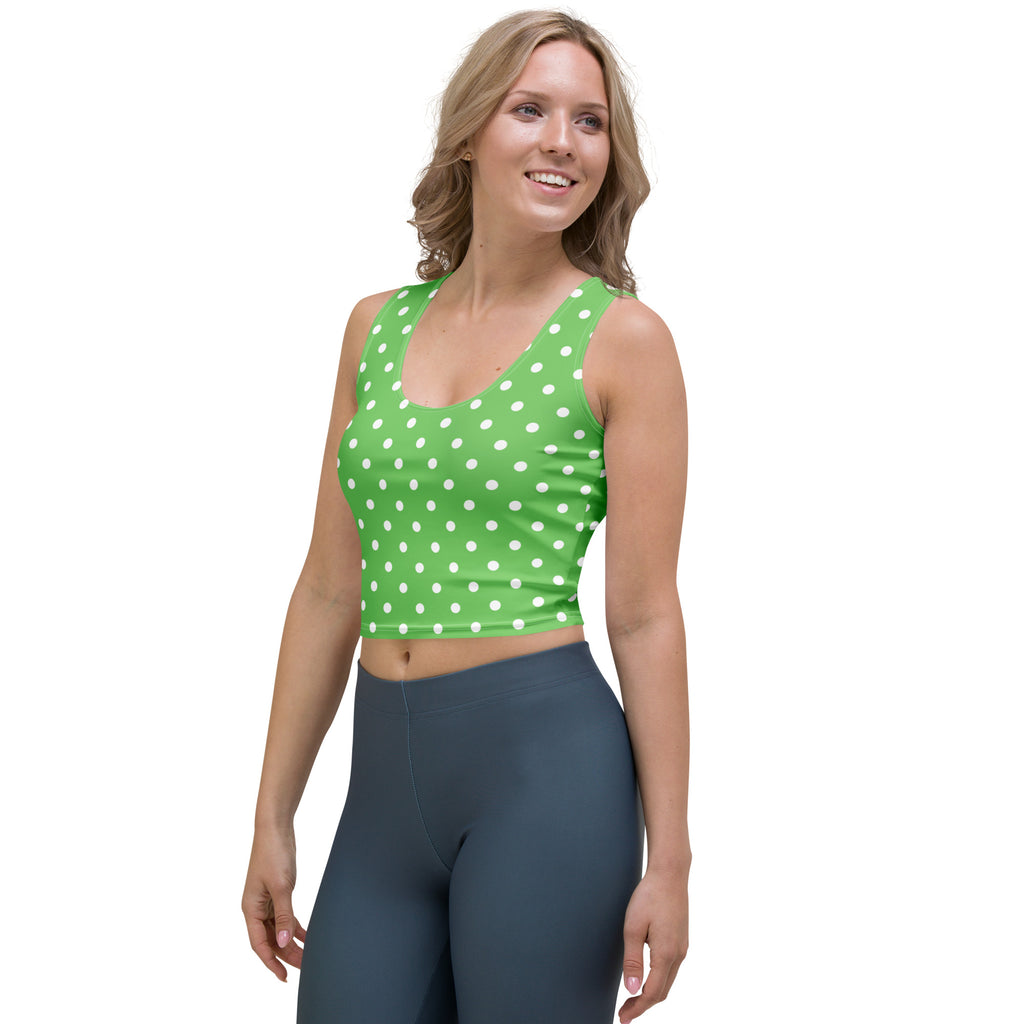 Women's Green Polka Dot Buttery Soft Crop Top- Quick-Drying UPF 50+ Stretch Top