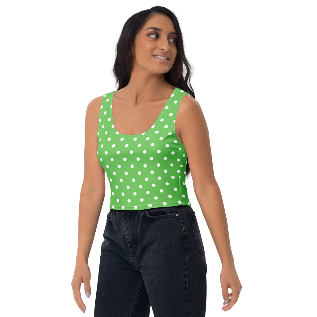 Women's Green Polka Dot Buttery Soft Crop Top- Quick-Drying UPF 50+ Stretch Top