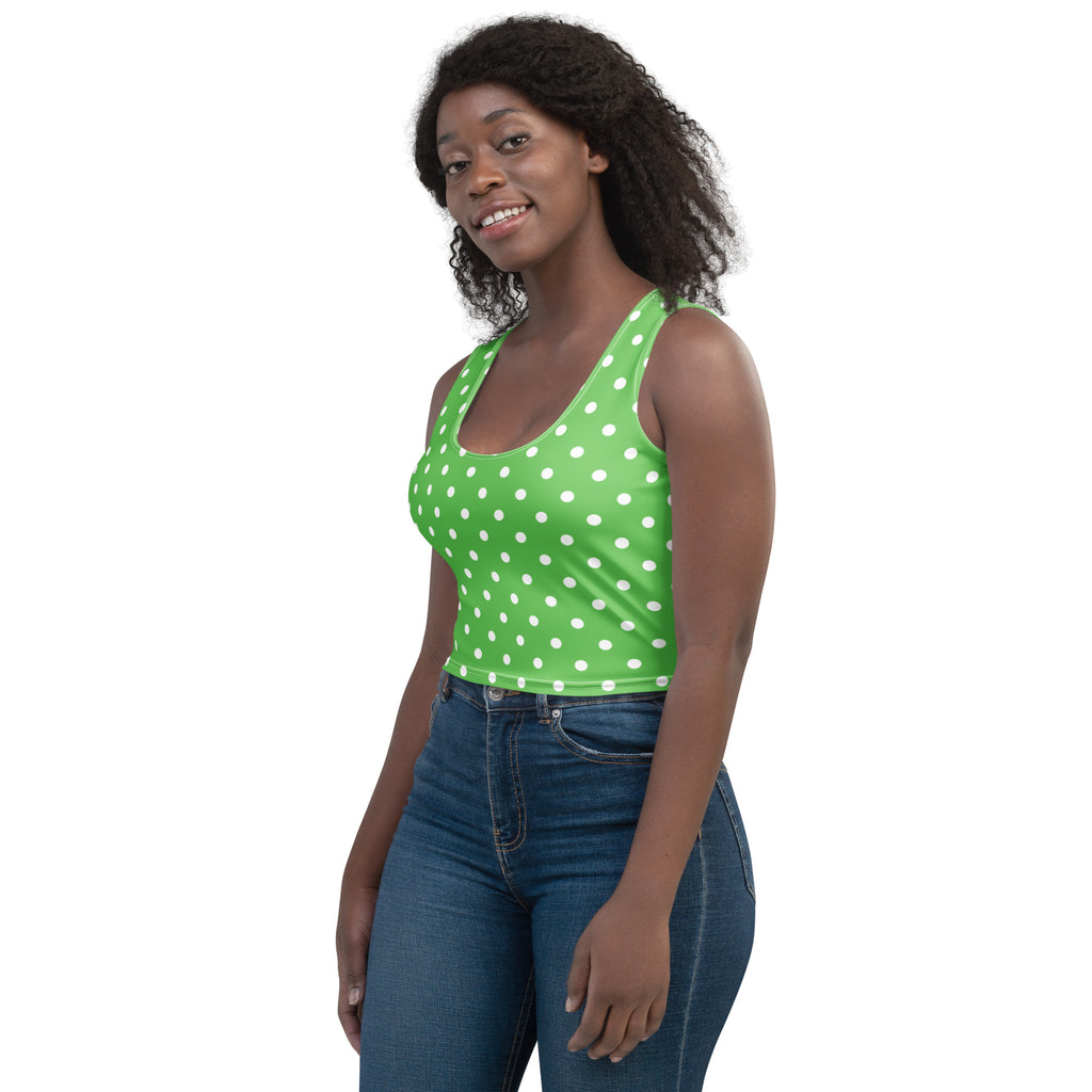 Women's Green Polka Dot Buttery Soft Crop Top- Quick-Drying UPF 50+ Stretch Top