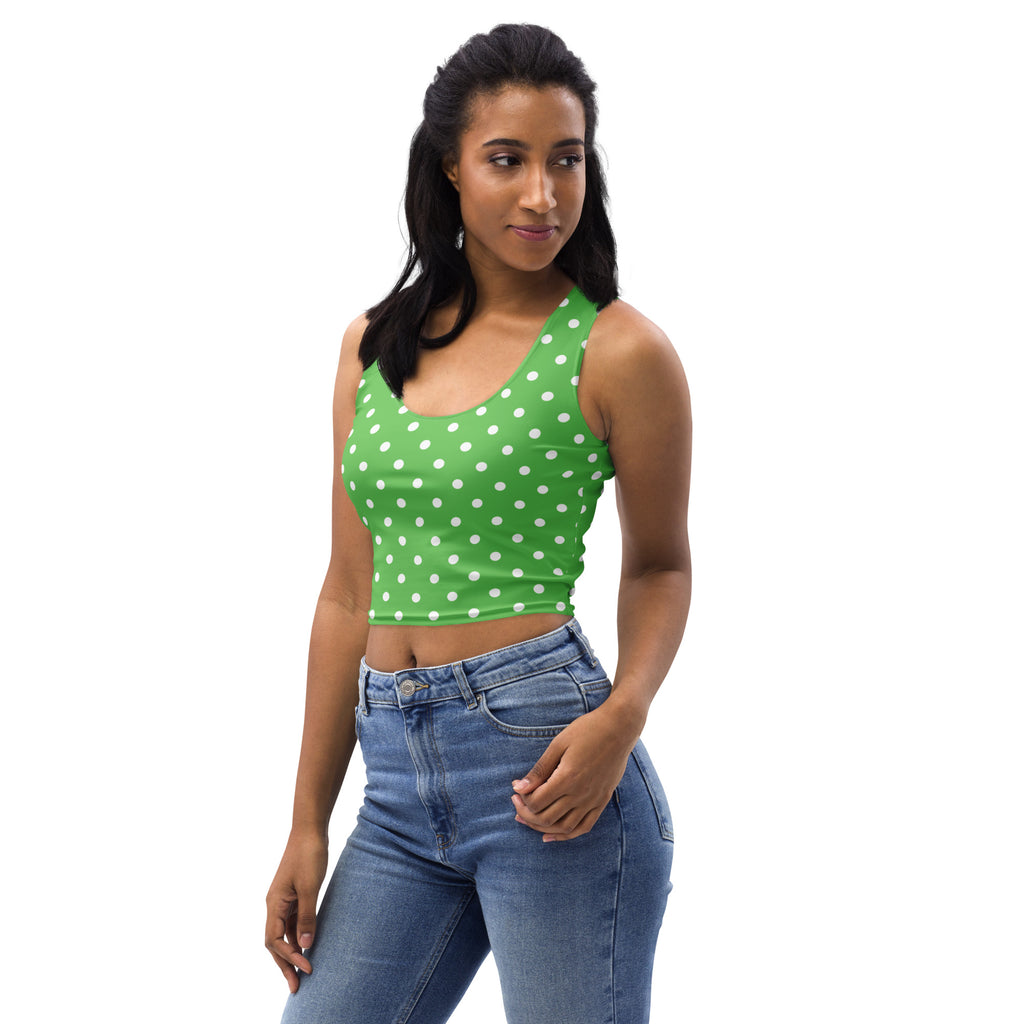 Women's Green Polka Dot Buttery Soft Crop Top- Quick-Drying UPF 50+ Stretch Top