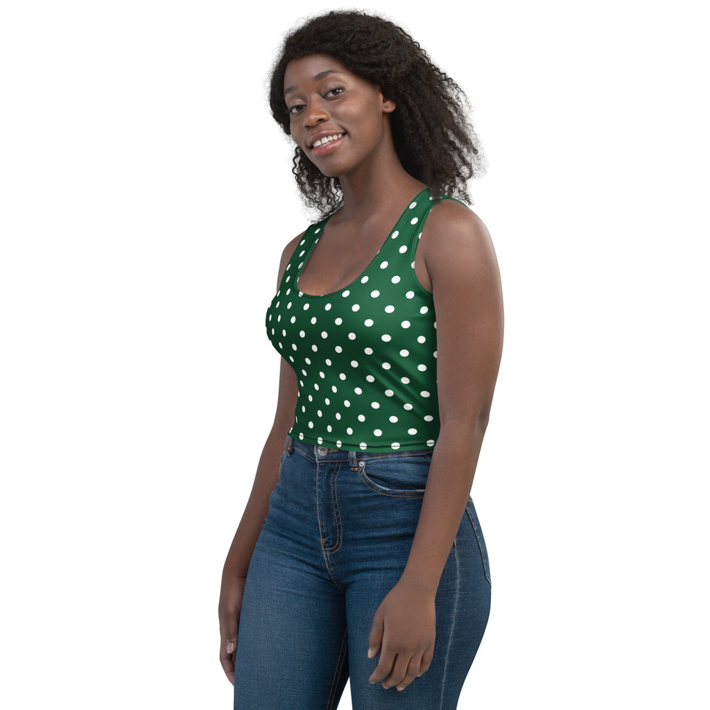 Women's Dark Green Polka Dot Buttery Soft Crop Top- Quick-Drying UPF 50+ Stretch Top