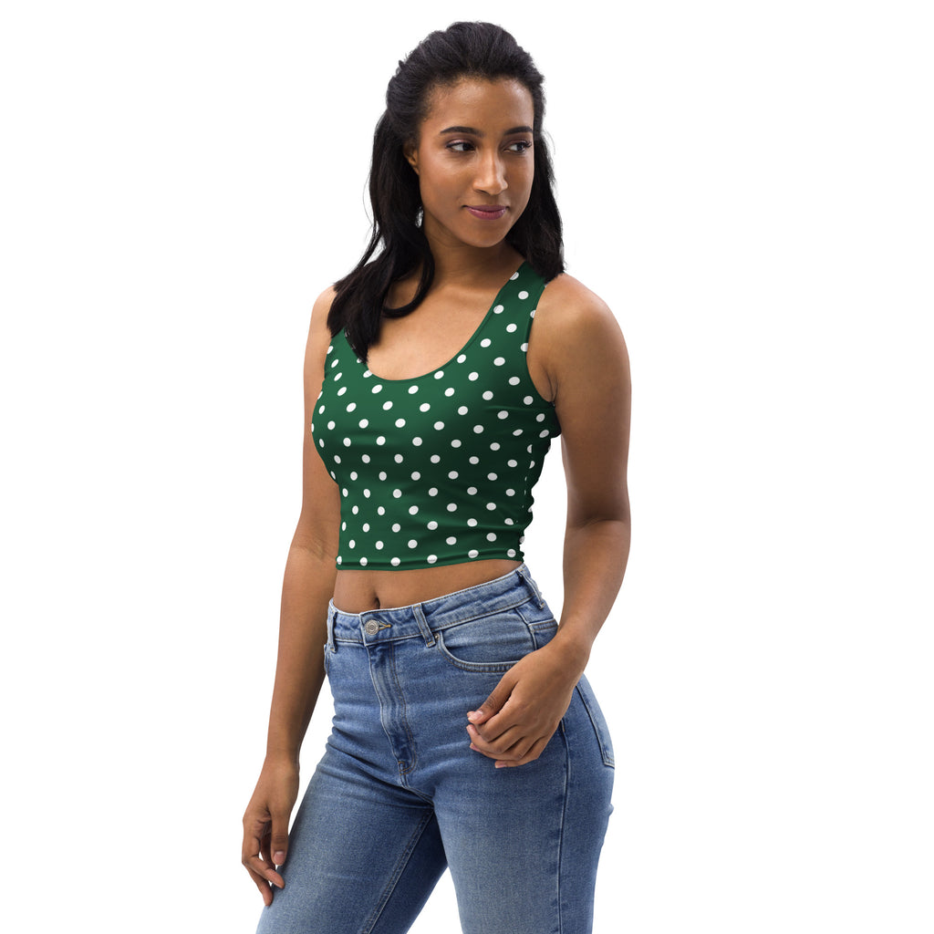 Women's Dark Green Polka Dot Buttery Soft Crop Top- Quick-Drying UPF 50+ Stretch Top