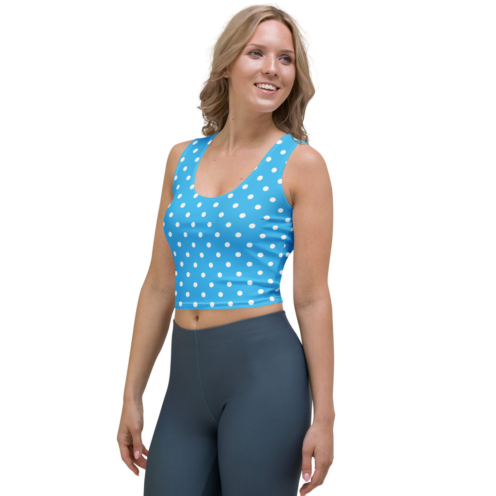 Women's Light Blue Polka Dot Buttery Soft Crop Top- Quick-Drying UPF 50+ Stretch Top
