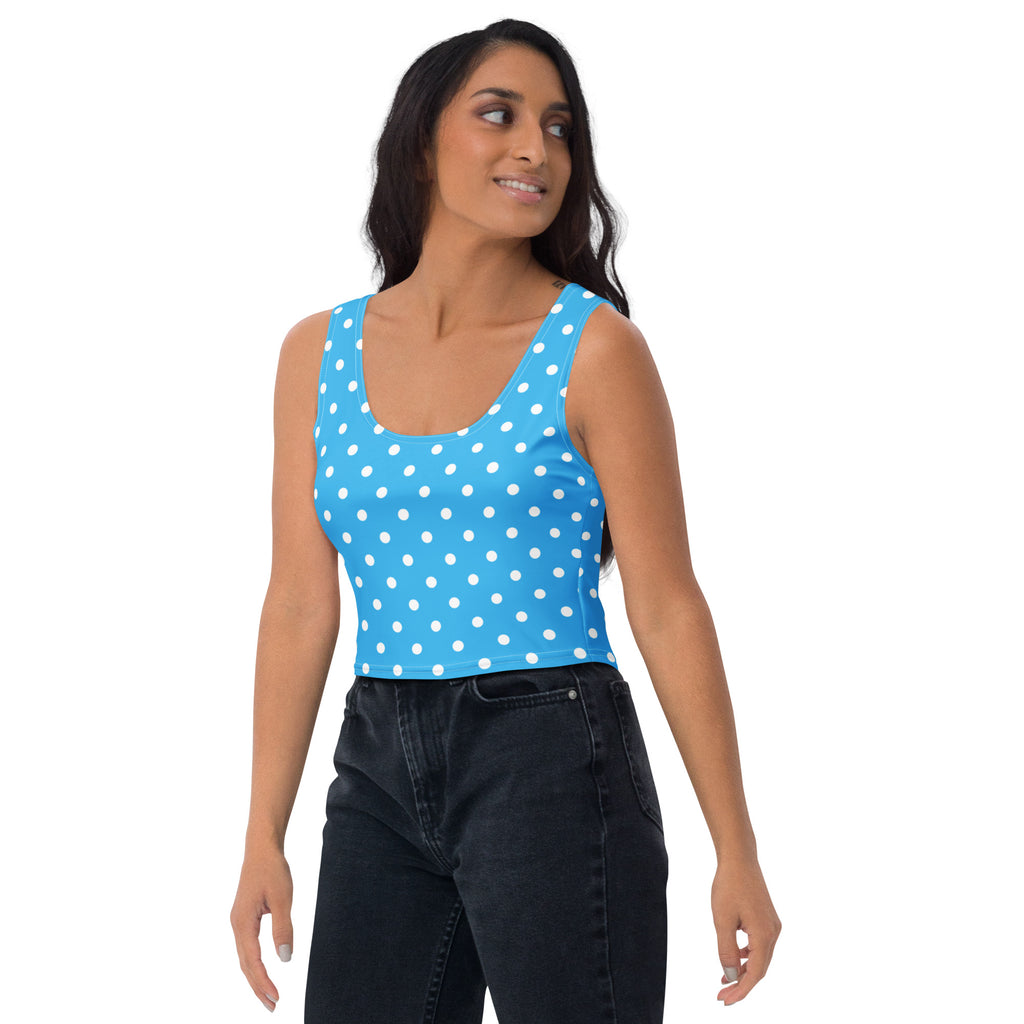 Women's Light Blue Polka Dot Buttery Soft Crop Top- Quick-Drying UPF 50+ Stretch Top