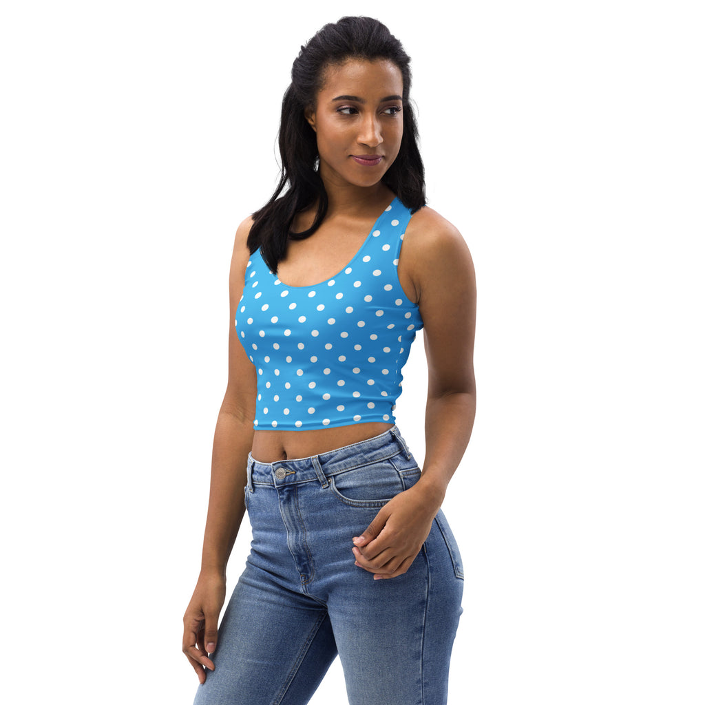 Women's Light Blue Polka Dot Buttery Soft Crop Top- Quick-Drying UPF 50+ Stretch Top