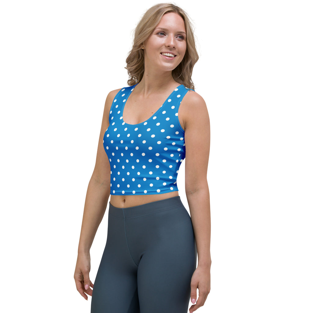 Women's Royal Blue Polka Dot Buttery Soft Crop Top- Quick-Drying UPF 50+ Stretch Top