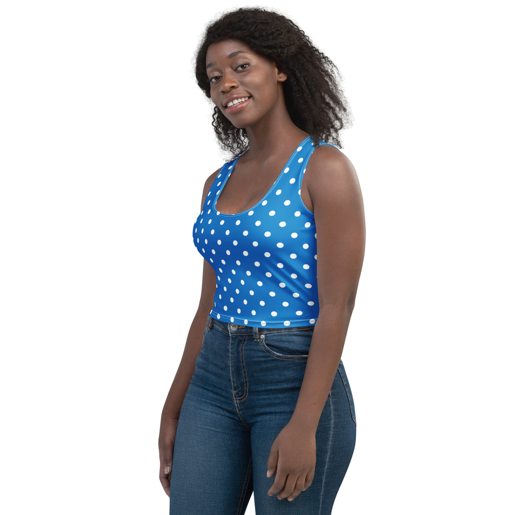 Women's Royal Blue Polka Dot Buttery Soft Crop Top- Quick-Drying UPF 50+ Stretch Top