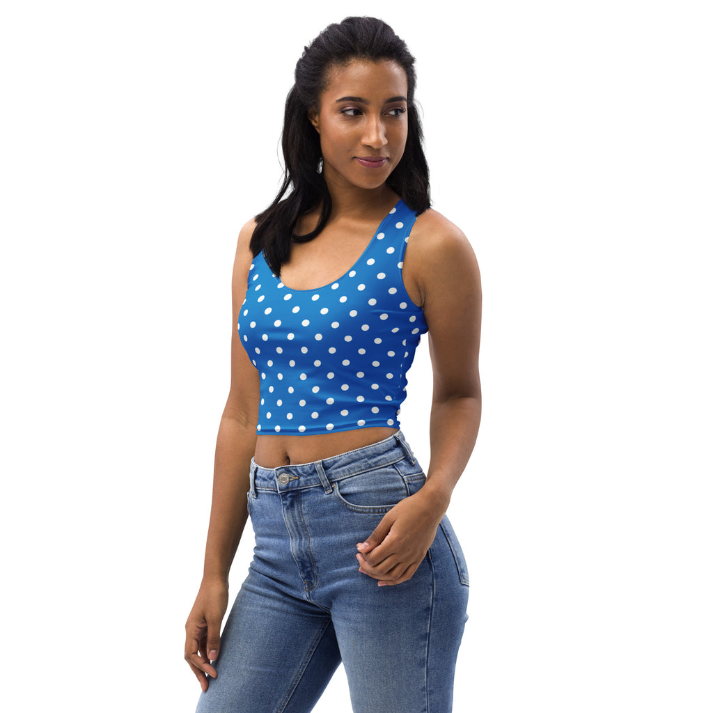 Women's Royal Blue Polka Dot Buttery Soft Crop Top- Quick-Drying UPF 50+ Stretch Top