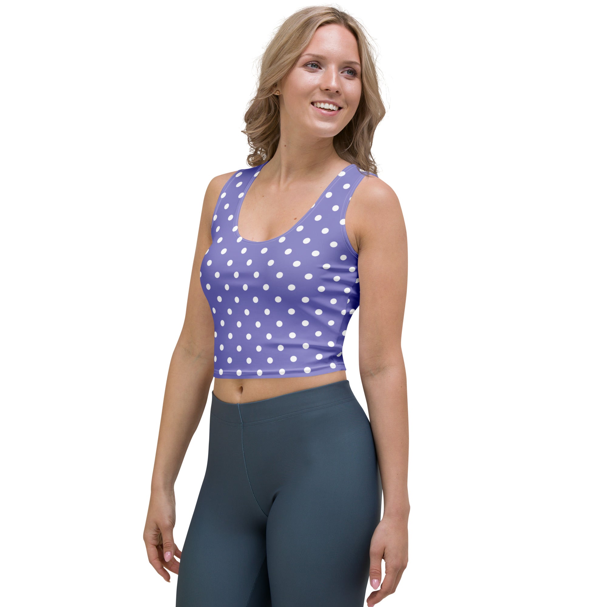Women's Light Purple Polka Dot Buttery Soft Crop Top- Quick-Drying UPF 50+ Stretch Top