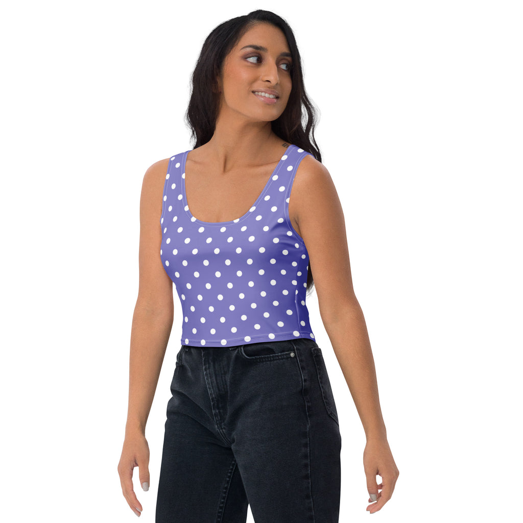 Women's Light Purple Polka Dot Buttery Soft Crop Top- Quick-Drying UPF 50+ Stretch Top
