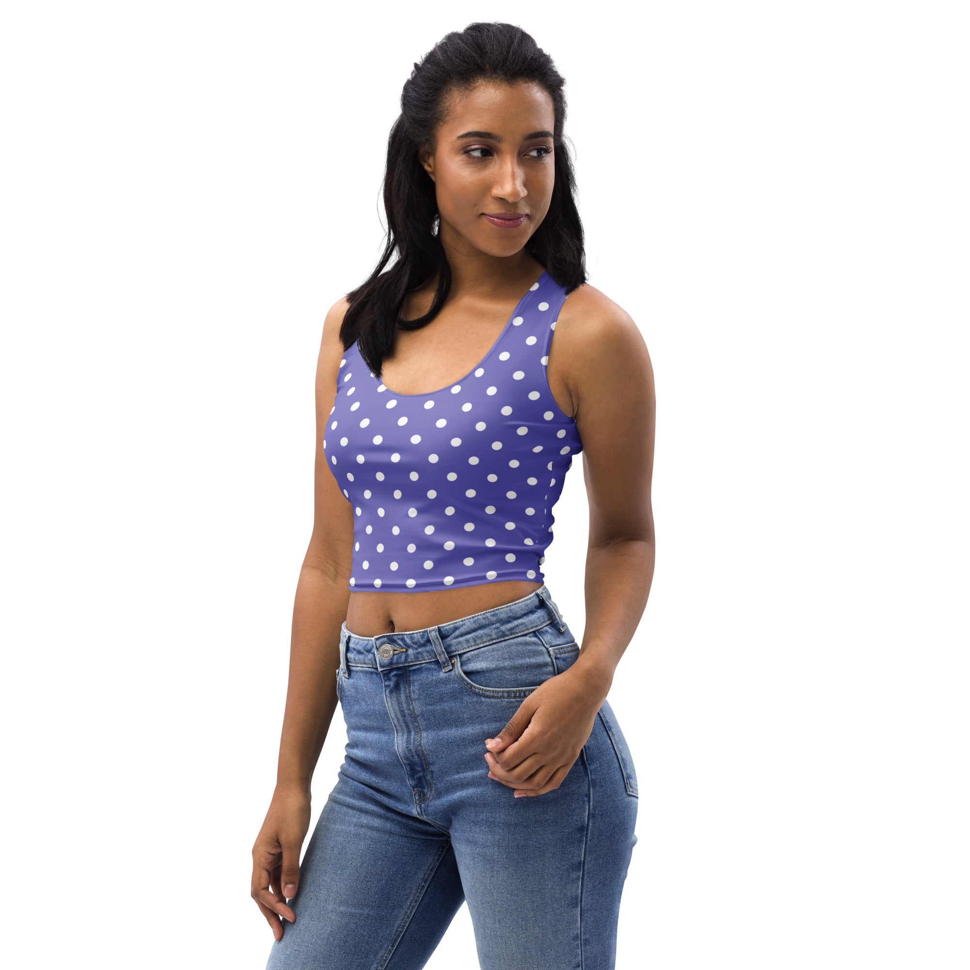 Women's Light Purple Polka Dot Buttery Soft Crop Top- Quick-Drying UPF 50+ Stretch Top