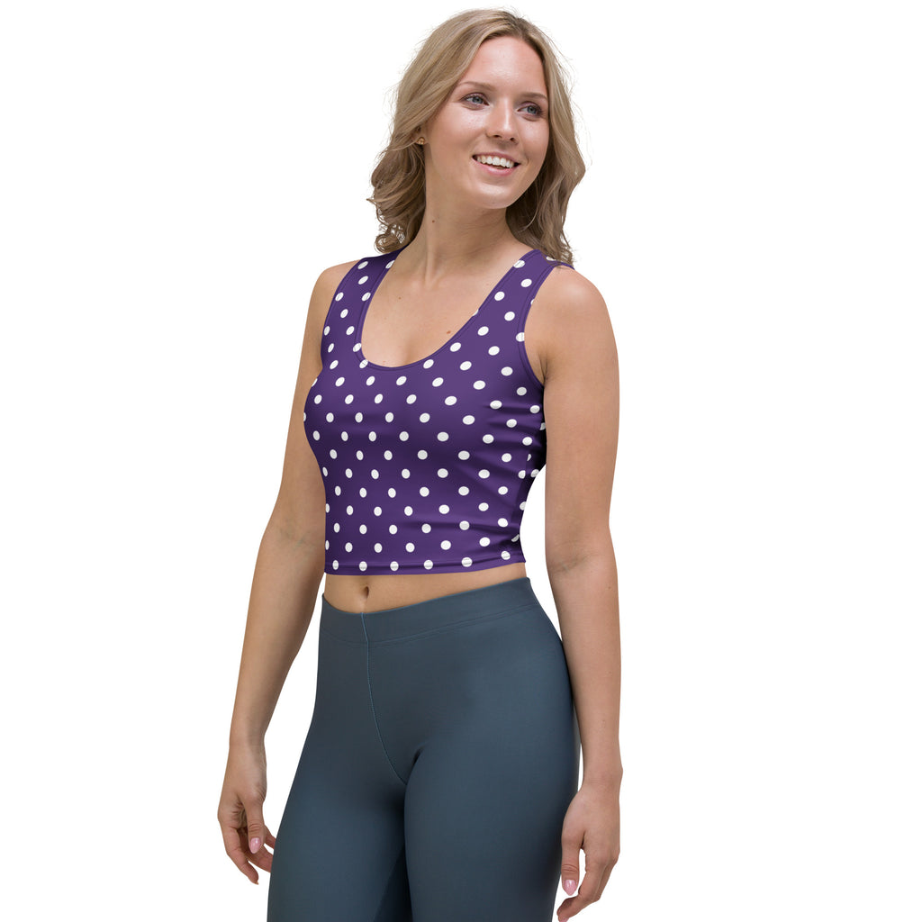 Women's Dark Purple Polka Dot Buttery Soft Crop Top- Quick-Drying UPF 50+ Stretch Top