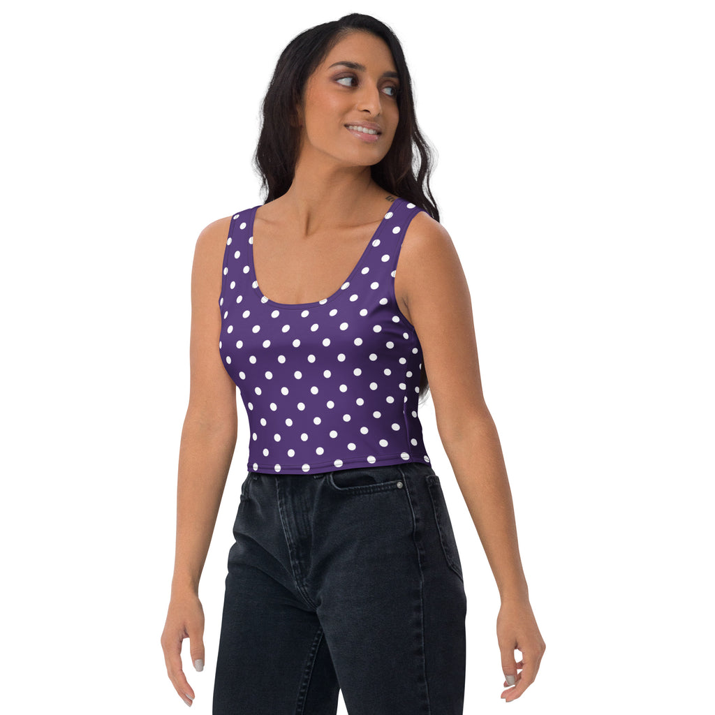 Women's Dark Purple Polka Dot Buttery Soft Crop Top- Quick-Drying UPF 50+ Stretch Top