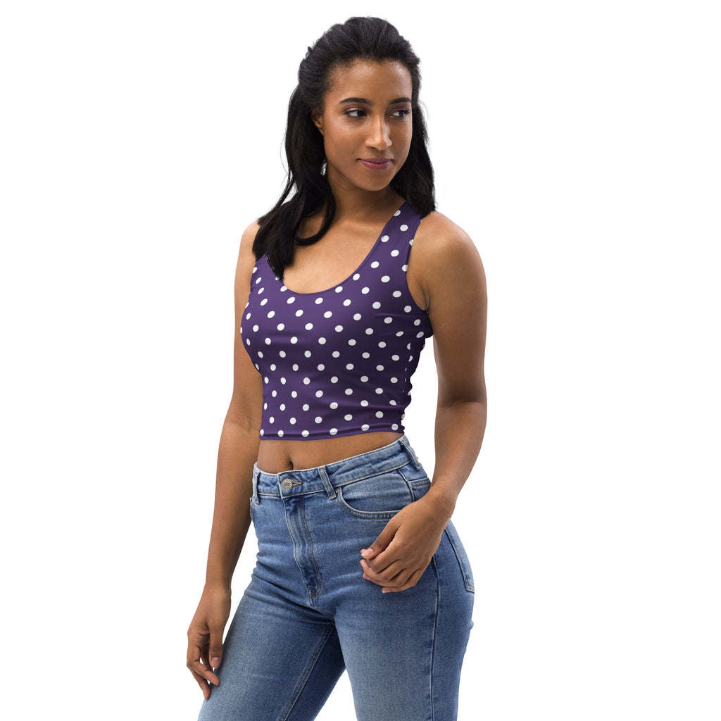 Women's Dark Purple Polka Dot Buttery Soft Crop Top- Quick-Drying UPF 50+ Stretch Top