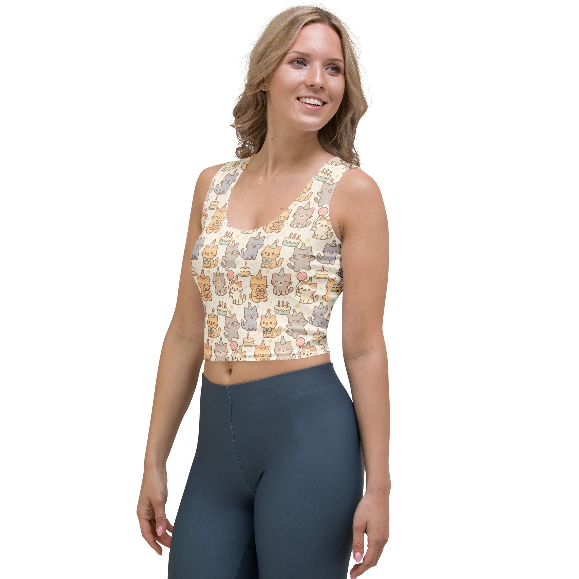 Women's Cat Birthday Buttery Soft Crop Top- Quick-Drying UPF 50+ Stretch Top