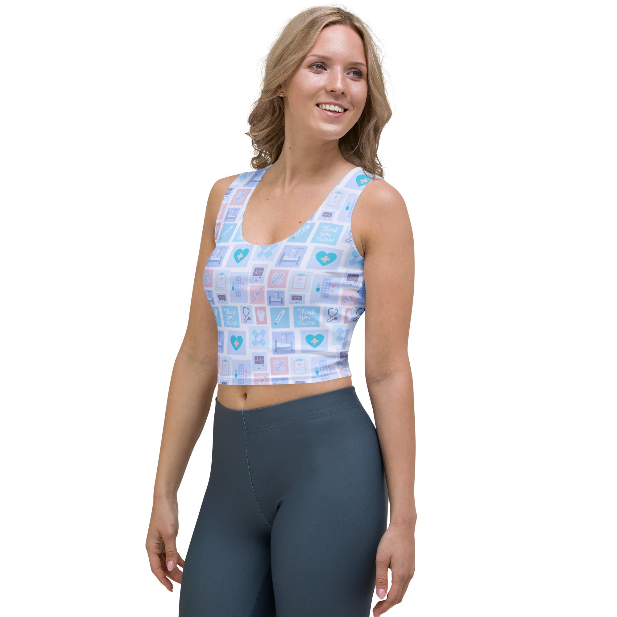 Women's Blue Nurse Icon Buttery Soft Crop Top- Quick-Drying UPF 50+ Stretch Top