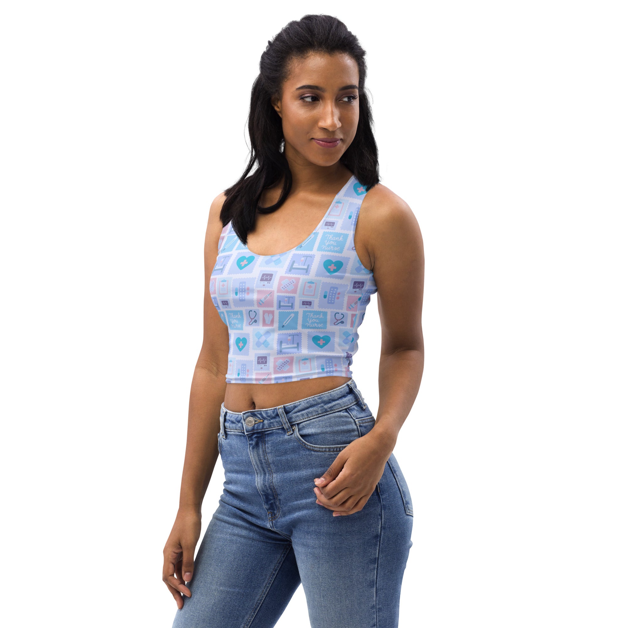 Women's Blue Nurse Icon Buttery Soft Crop Top- Quick-Drying UPF 50+ Stretch Top