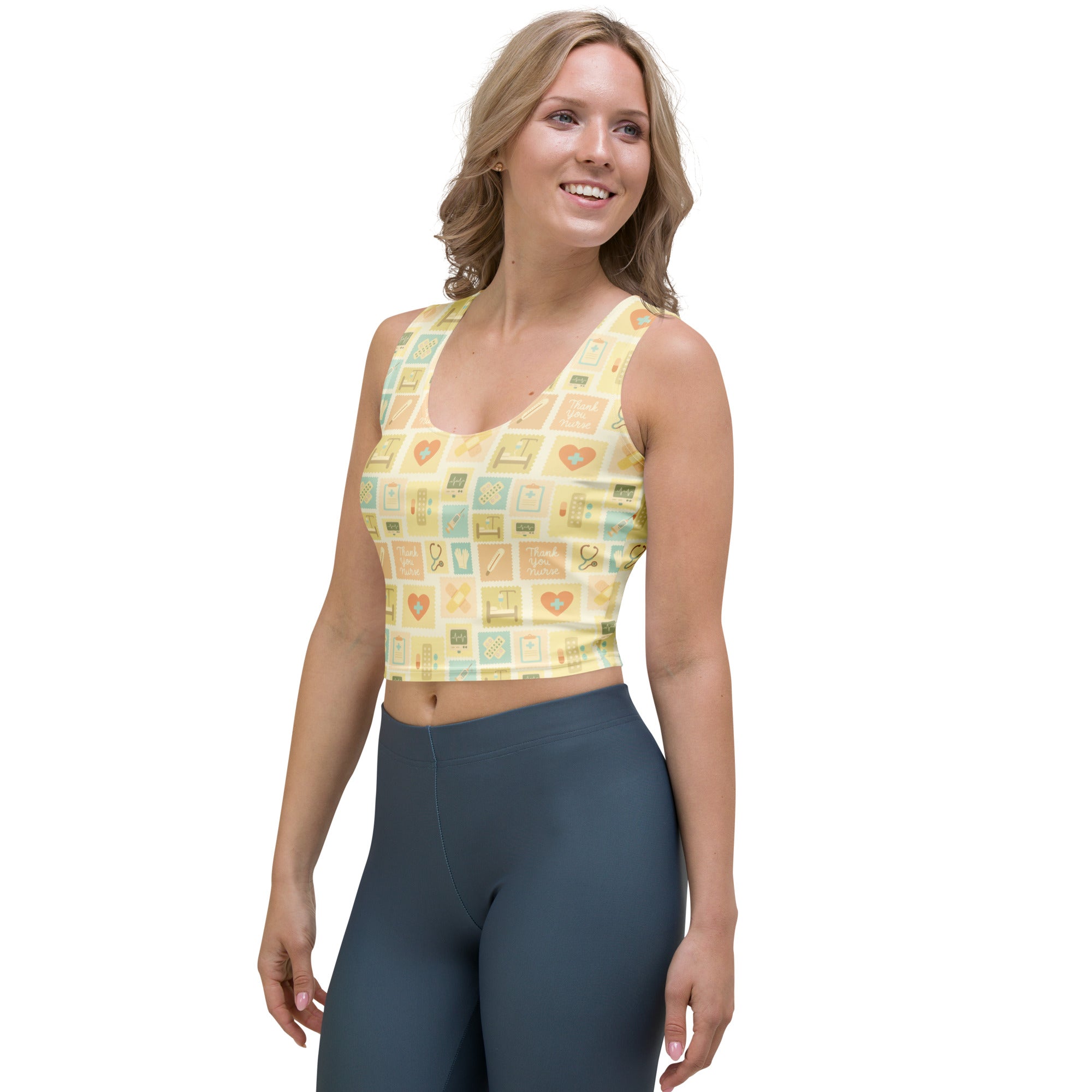 Women's Yellow Nurse Icon Buttery Soft Crop Top- Quick-Drying UPF 50+ Stretch Top