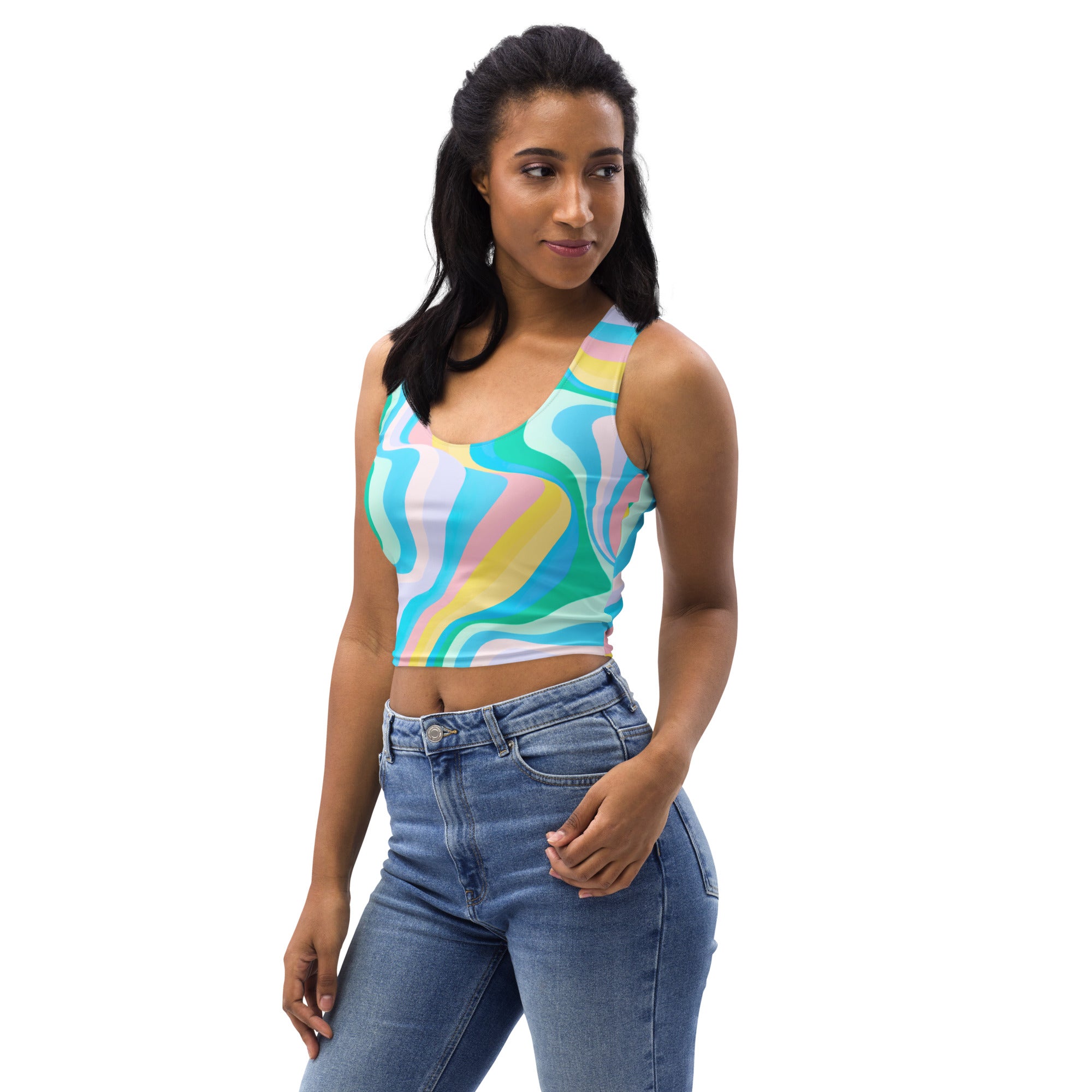 Women's Pastel Wave Buttery Soft Crop Top- Quick-Drying UPF 50+ Stretch Top