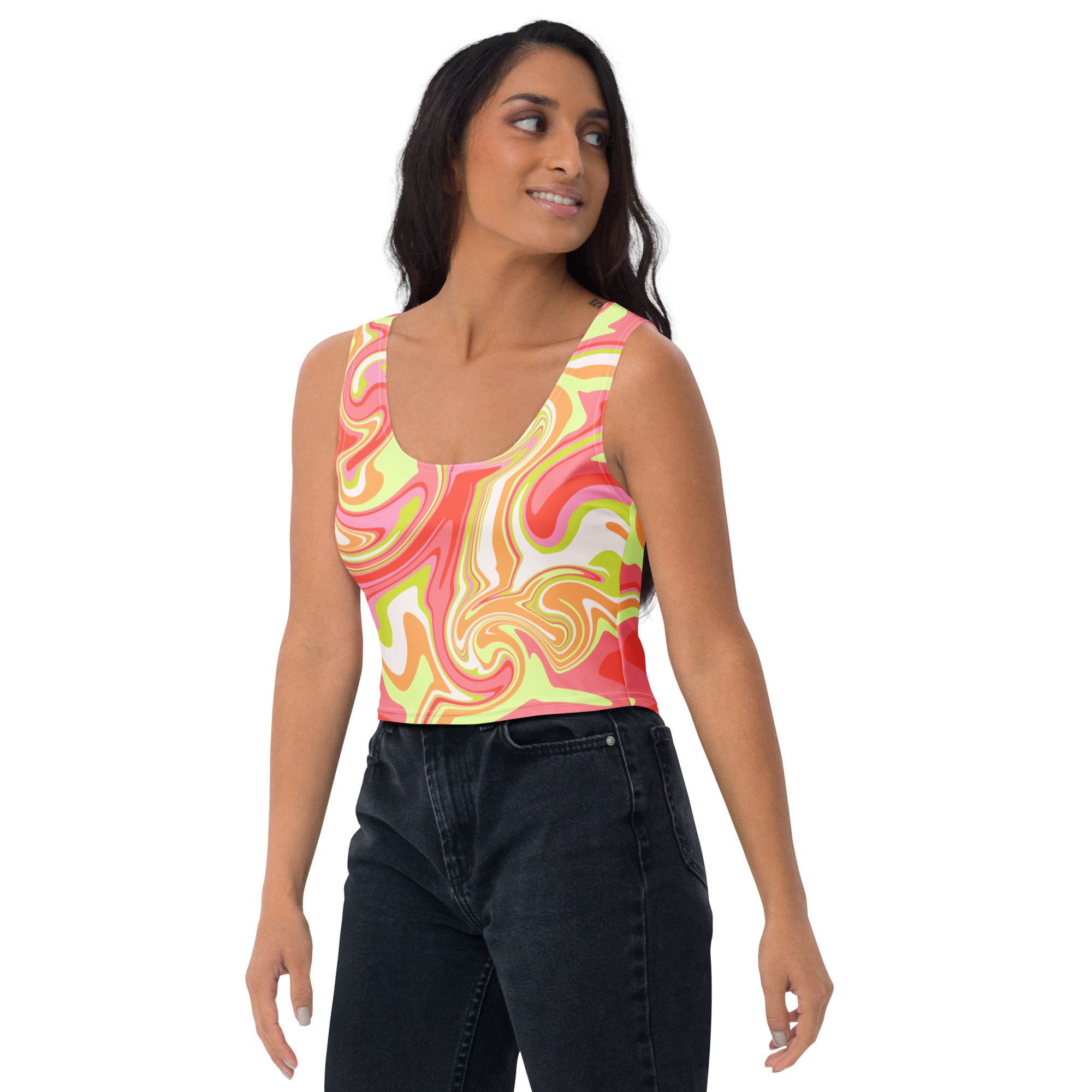 Women's Neon Swirl Buttery Soft Crop Top- Quick-Drying UPF 50+ Stretch Top