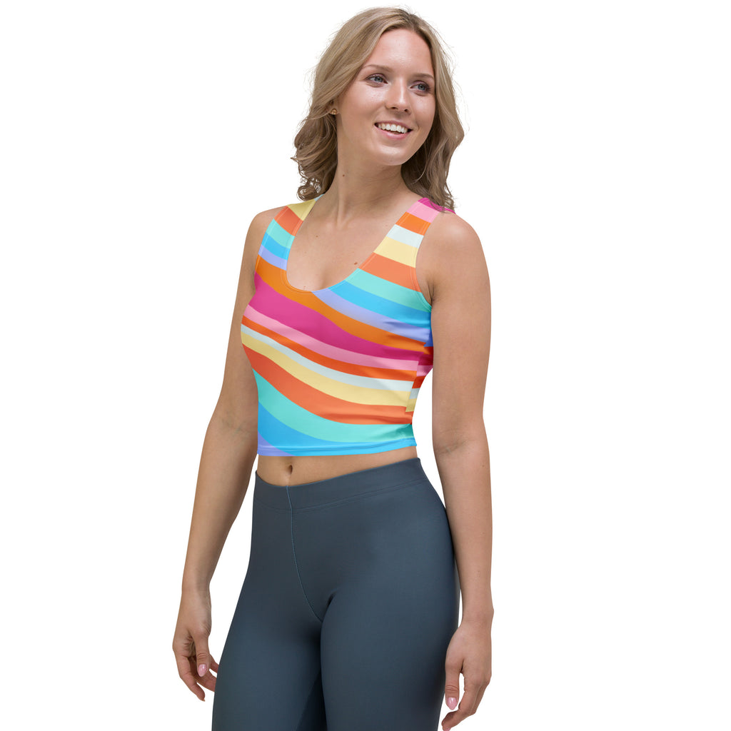 Women's Colorful Wavy Stripe Buttery Soft Crop Top- Quick-Drying UPF 50+ Stretch Top