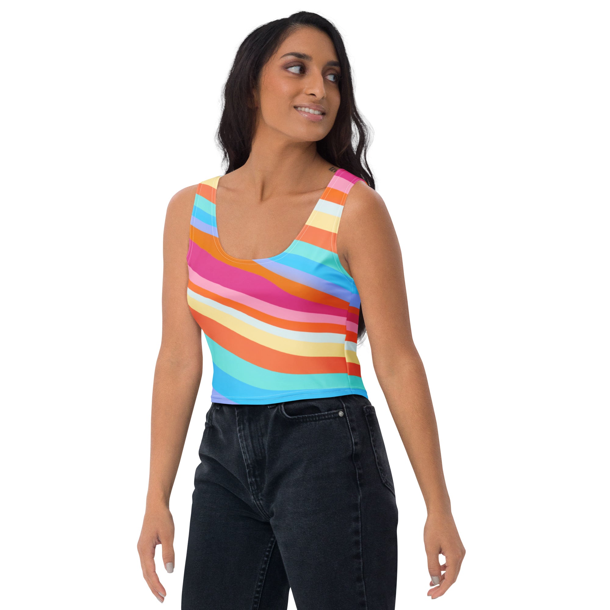 Women's Colorful Wavy Stripe Buttery Soft Crop Top- Quick-Drying UPF 50+ Stretch Top
