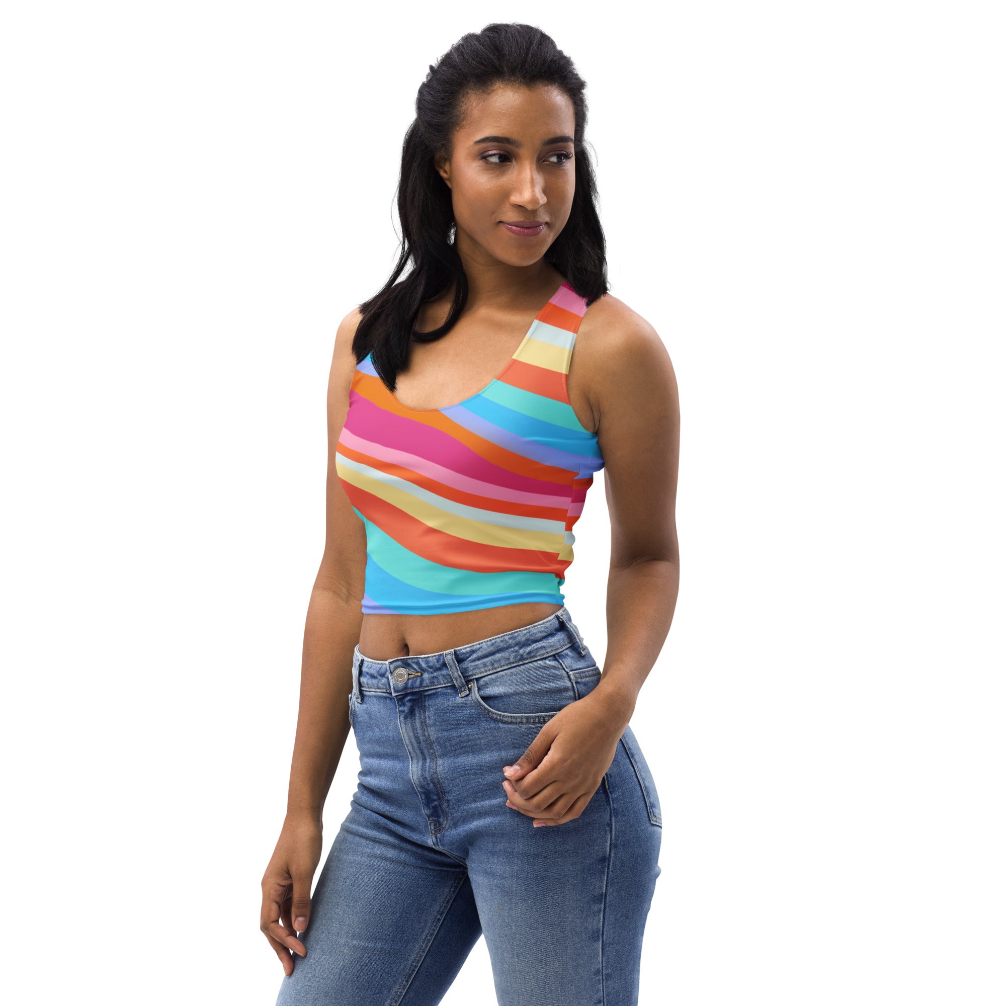 Women's Colorful Wavy Stripe Buttery Soft Crop Top- Quick-Drying UPF 50+ Stretch Top