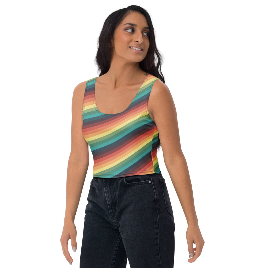Women's Vintage Rainbow Stripe Buttery Soft Crop Top- Quick-Drying UPF 50+ Stretch Top