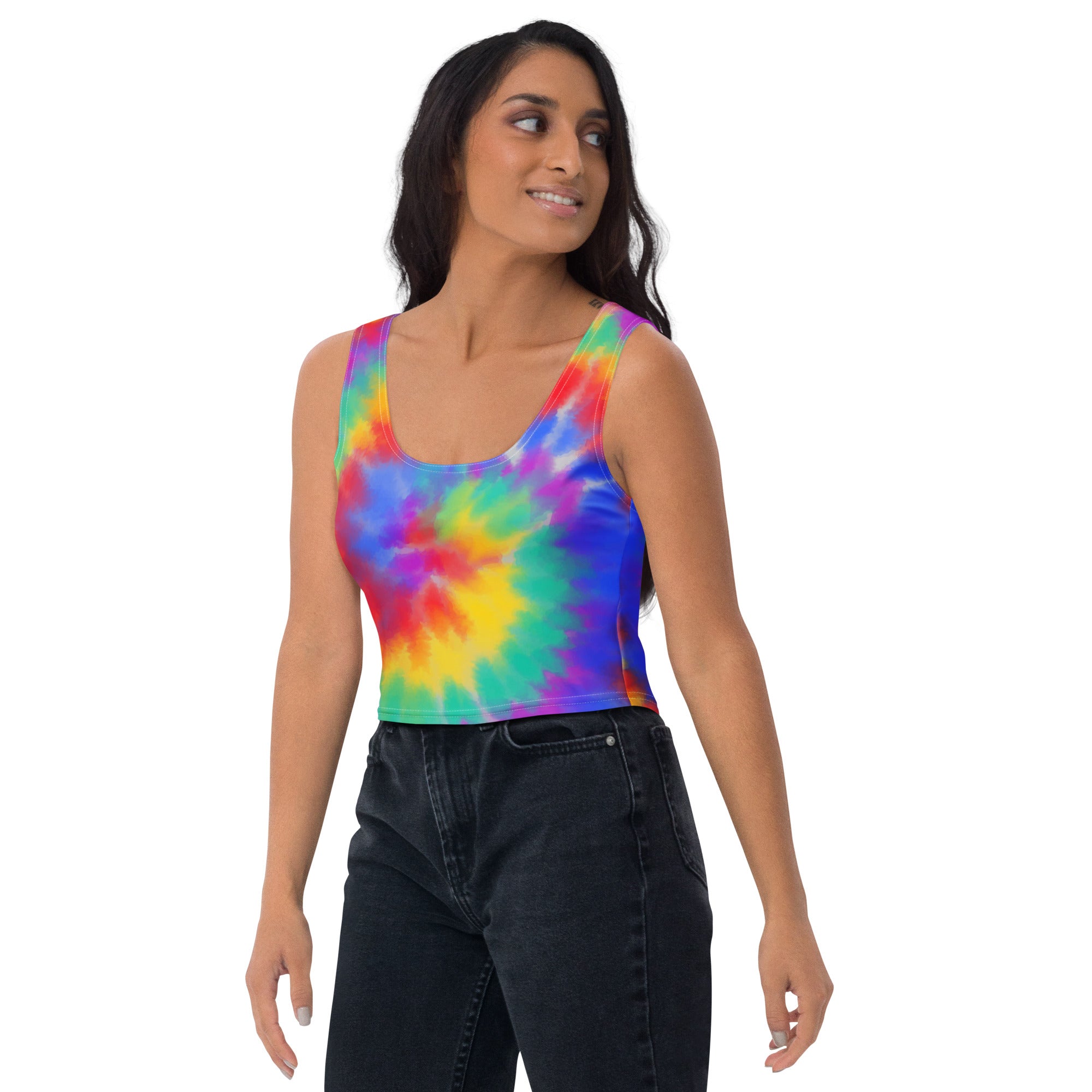 Women's Bright Watercolor Tie Dye Buttery Soft Crop Top- Quick-Drying UPF 50+ Stretch Top