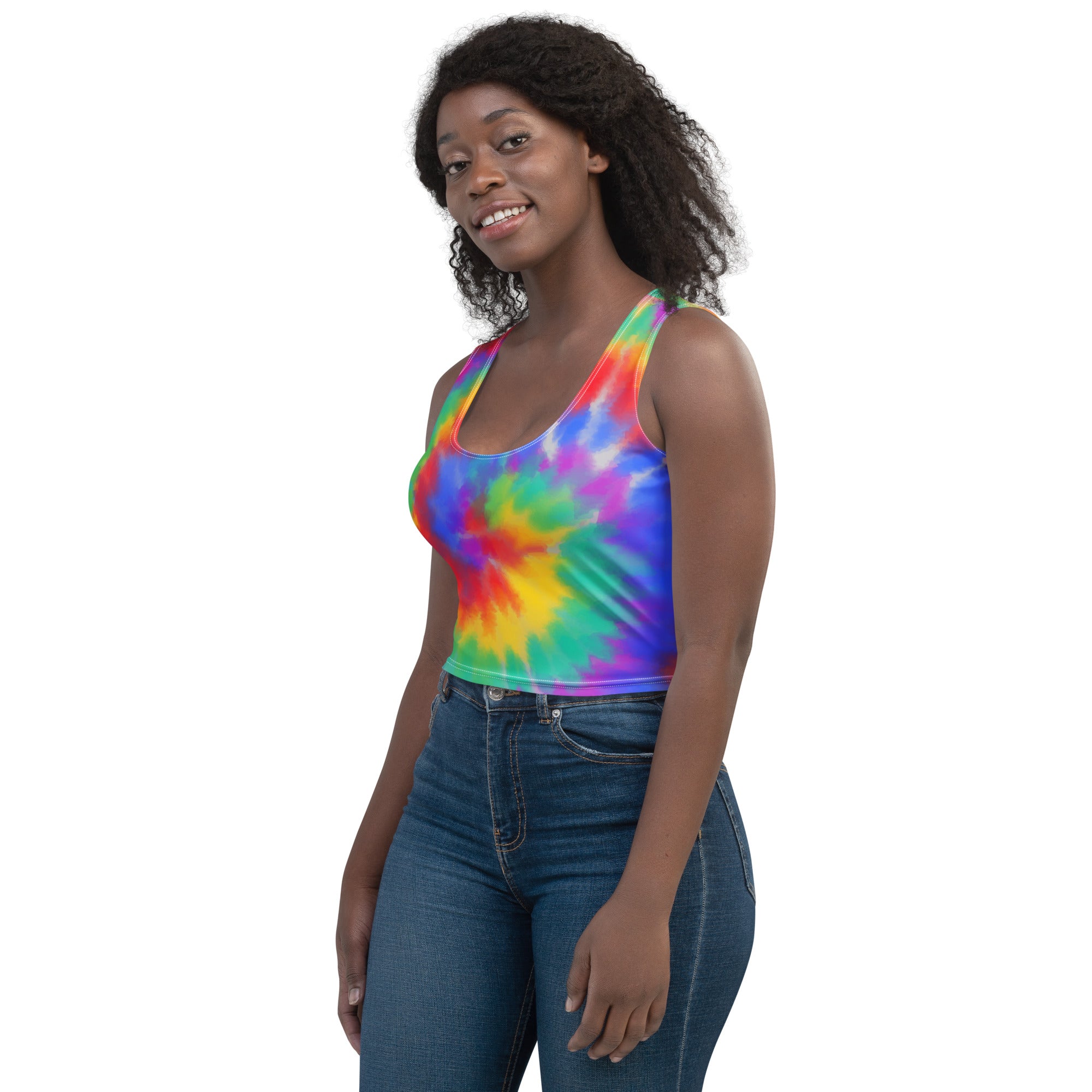 Women's Bright Watercolor Tie Dye Buttery Soft Crop Top- Quick-Drying UPF 50+ Stretch Top