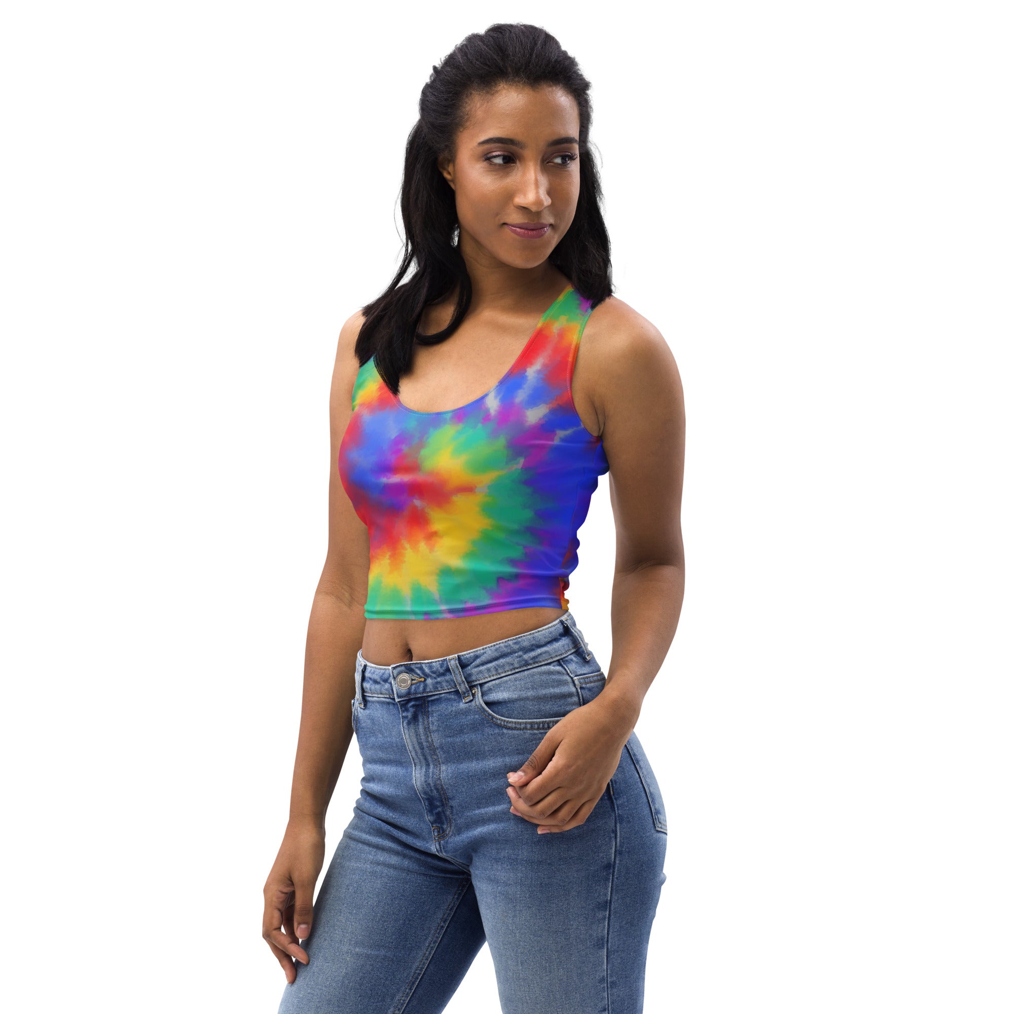 Women's Bright Watercolor Tie Dye Buttery Soft Crop Top- Quick-Drying UPF 50+ Stretch Top