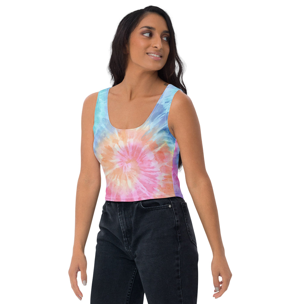 Women's Pastel Watercolor Tie Dye Buttery Soft Crop Top- Quick-Drying UPF 50+ Stretch Top