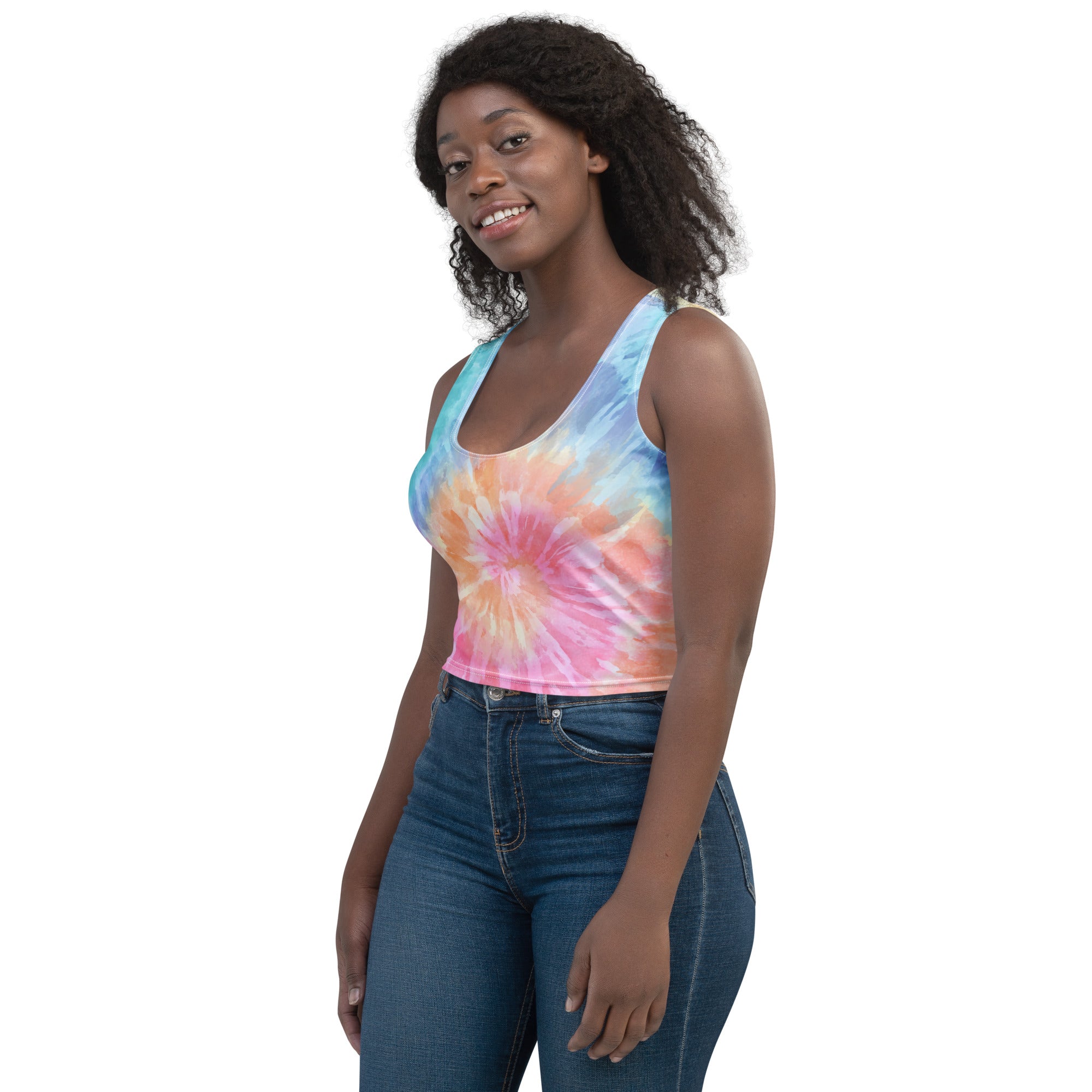 Women's Pastel Watercolor Tie Dye Buttery Soft Crop Top- Quick-Drying UPF 50+ Stretch Top
