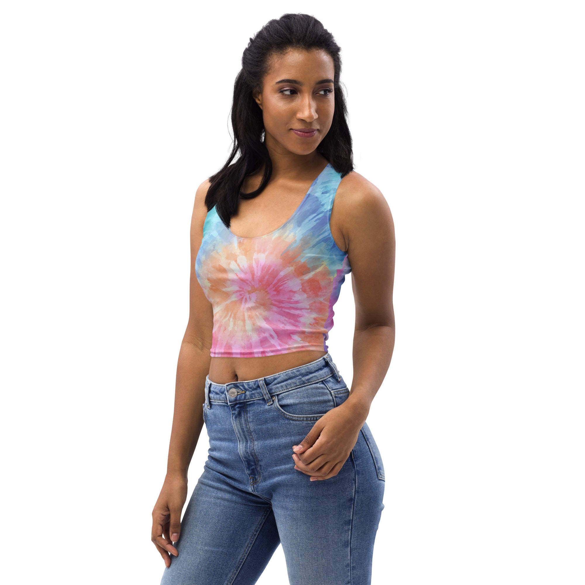 Women's Pastel Watercolor Tie Dye Buttery Soft Crop Top- Quick-Drying UPF 50+ Stretch Top