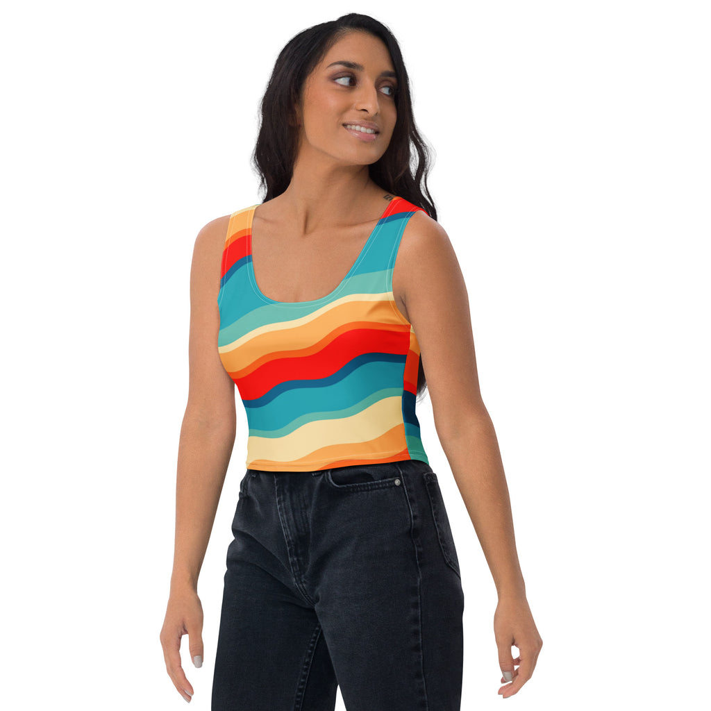 Women's Bright Retro Wave Buttery Soft Crop Top- Quick-Drying UPF 50+ Stretch Top