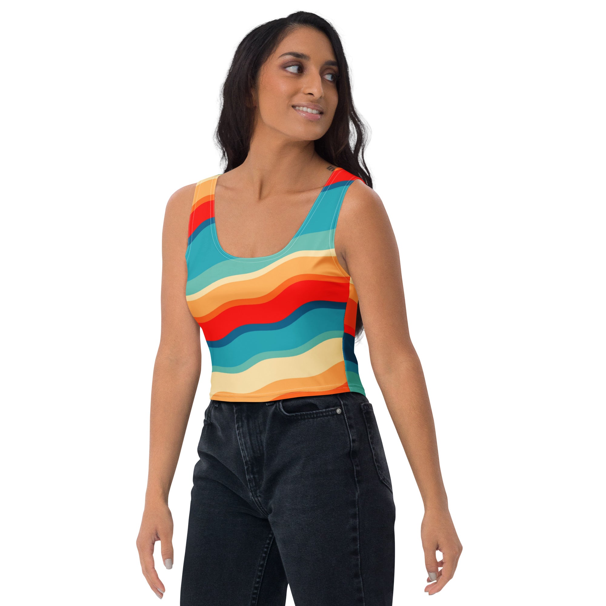 Women's Bright Retro Wave Buttery Soft Crop Top- Quick-Drying UPF 50+ Stretch Top