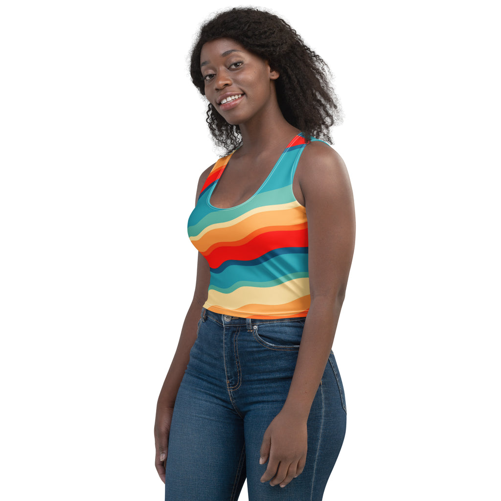 Women's Bright Retro Wave Buttery Soft Crop Top- Quick-Drying UPF 50+ Stretch Top
