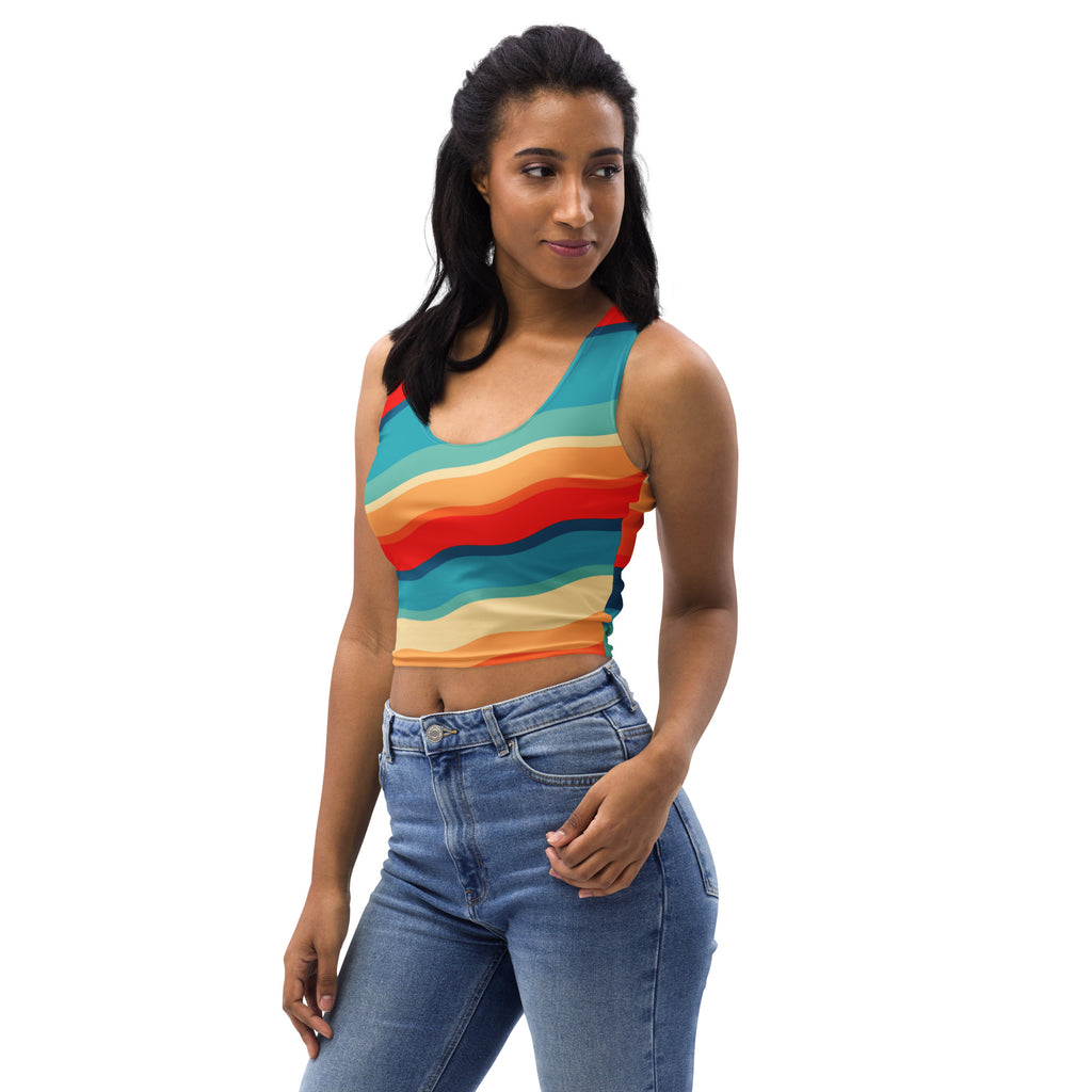 Women's Bright Retro Wave Buttery Soft Crop Top- Quick-Drying UPF 50+ Stretch Top