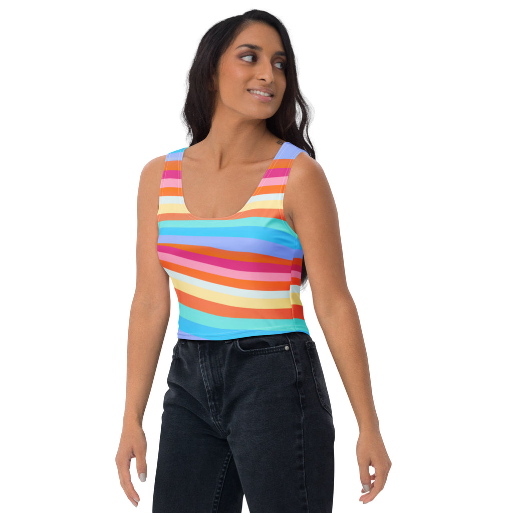 Women's Beach Rainbow Stripe Buttery Soft Crop Top- Quick-Drying UPF 50+ Stretch Top