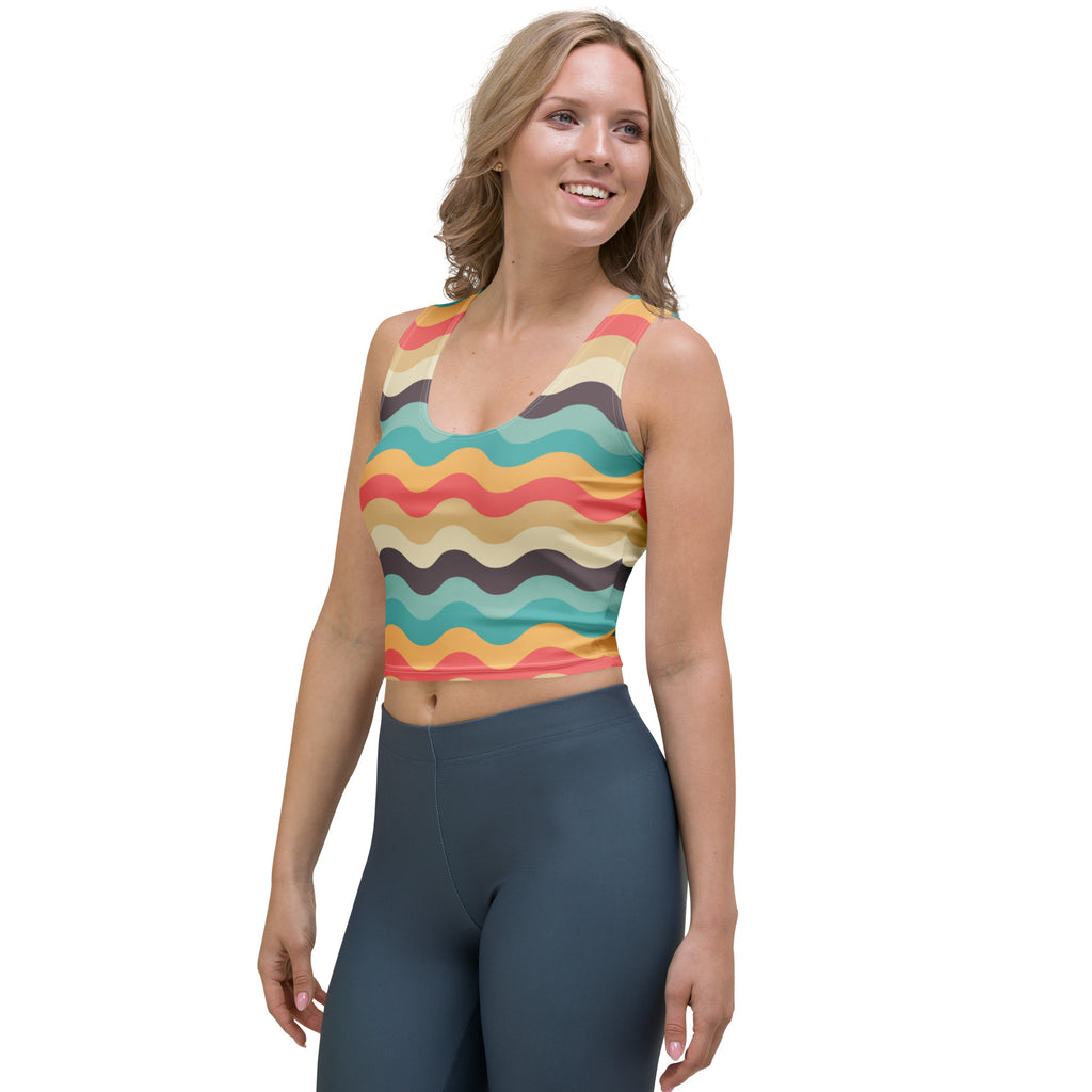 Women's Multicolor Wavy Stripe Buttery Soft Crop Top- Quick-Drying UPF 50+ Stretch Top