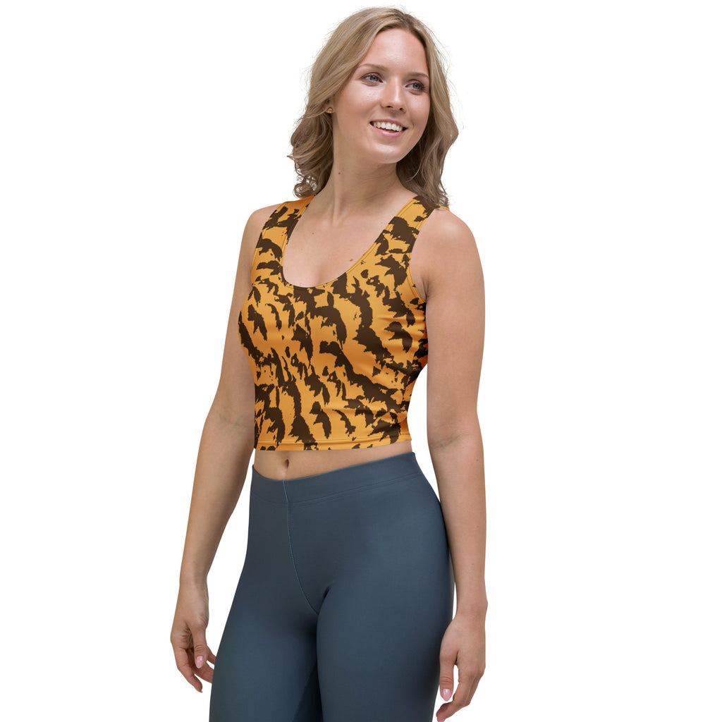 Women's Orange Tiger Print Buttery Soft Crop Top- Quick-Drying UPF 50+ Stretch Top