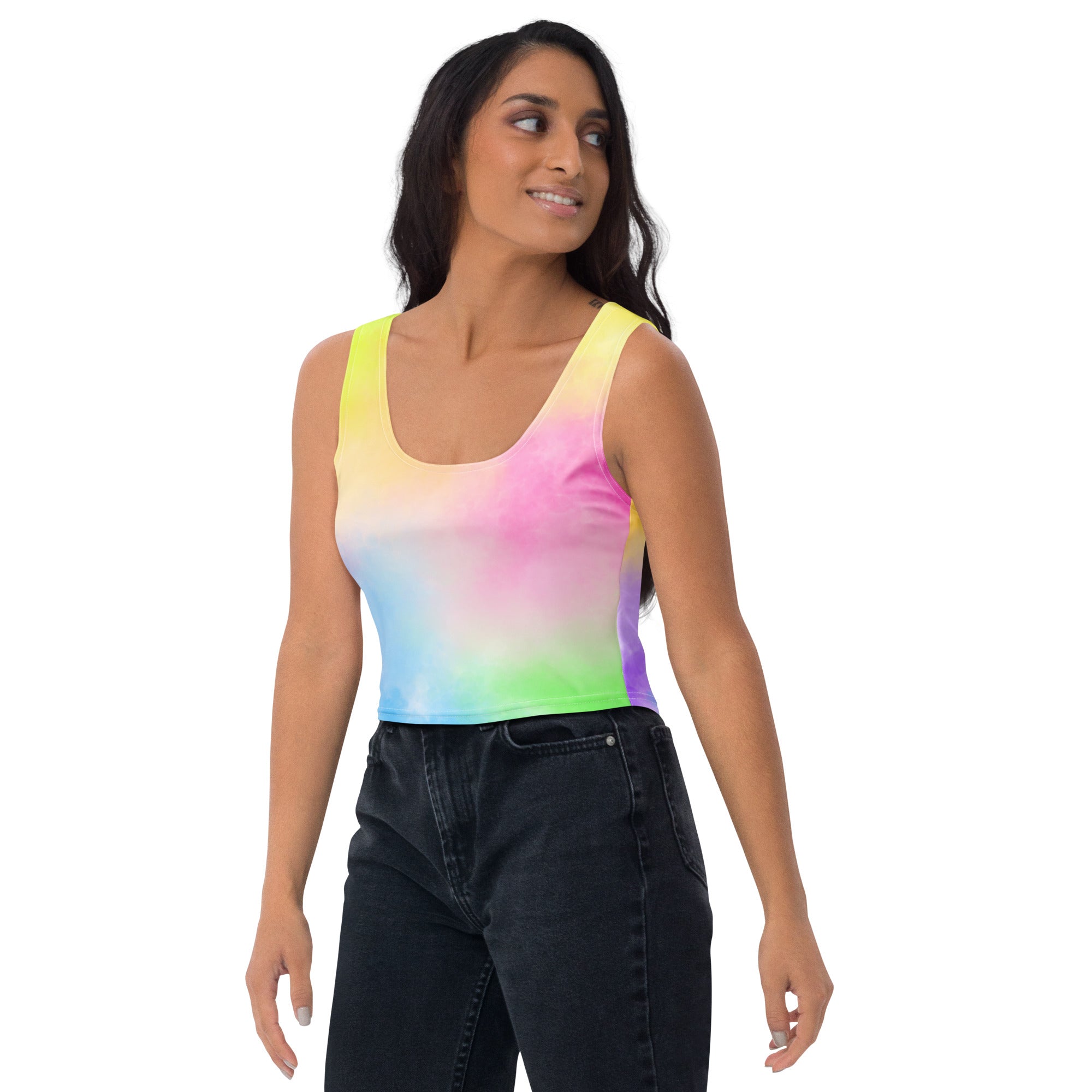 Women's Colorful Pastel Watercolor Buttery Soft Crop Top- Quick-Drying UPF 50+ Stretch Top