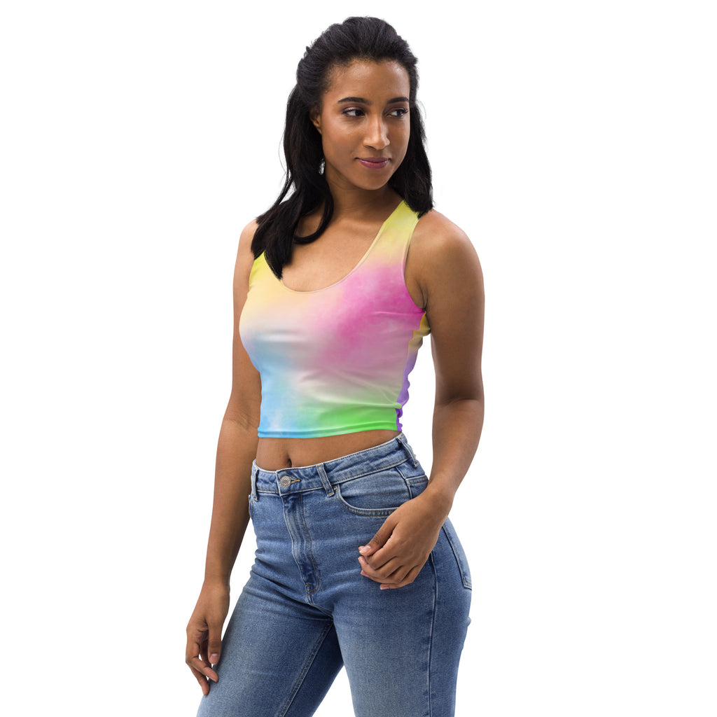 Women's Colorful Pastel Watercolor Buttery Soft Crop Top- Quick-Drying UPF 50+ Stretch Top
