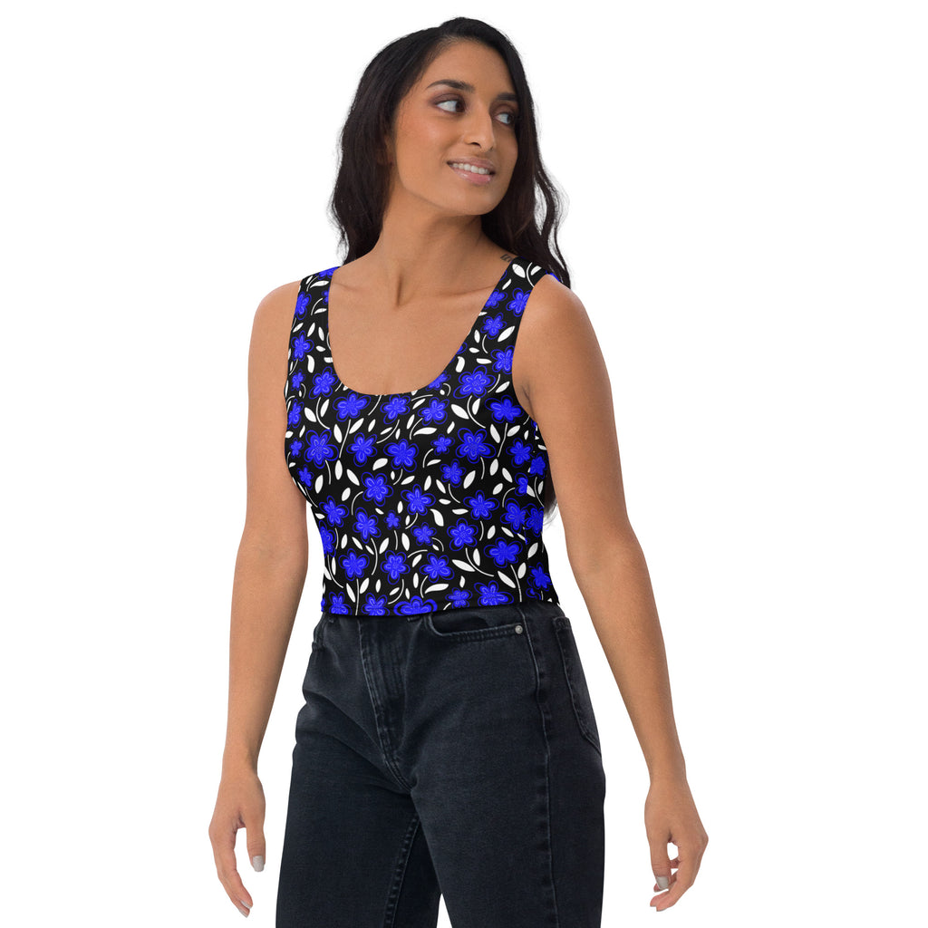 Women's Blue Floral Buttery Soft Crop Top- Quick-Drying UPF 50+ Stretch Top