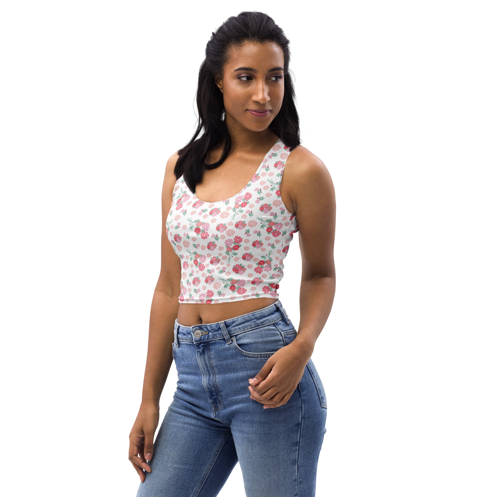 Women's Pink Garden Buttery Soft Crop Top- Quick-Drying UPF 50+ Stretch Top