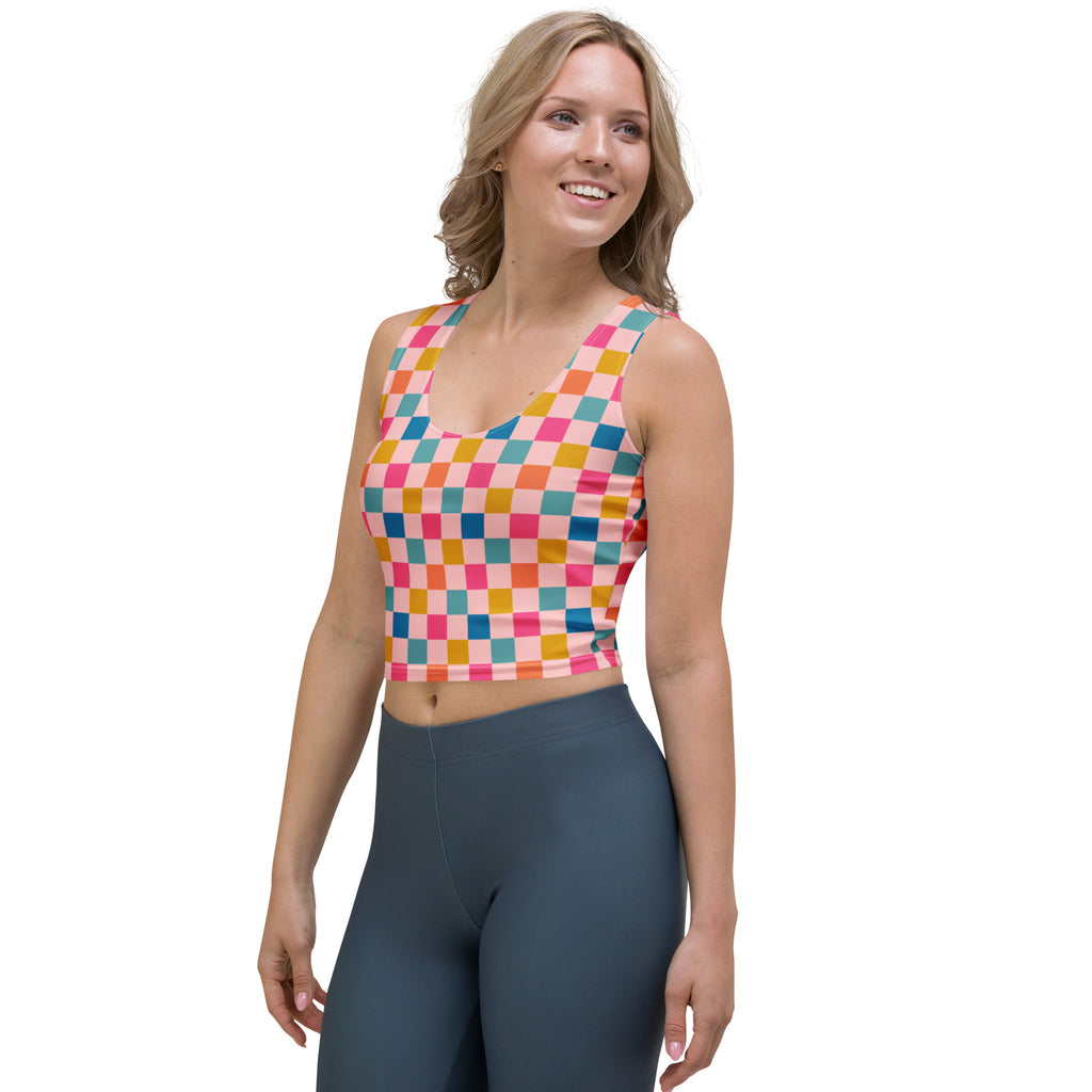 Women's Colorful Checkerboard Buttery Soft Crop Top- Quick-Drying UPF 50+ Stretch Top