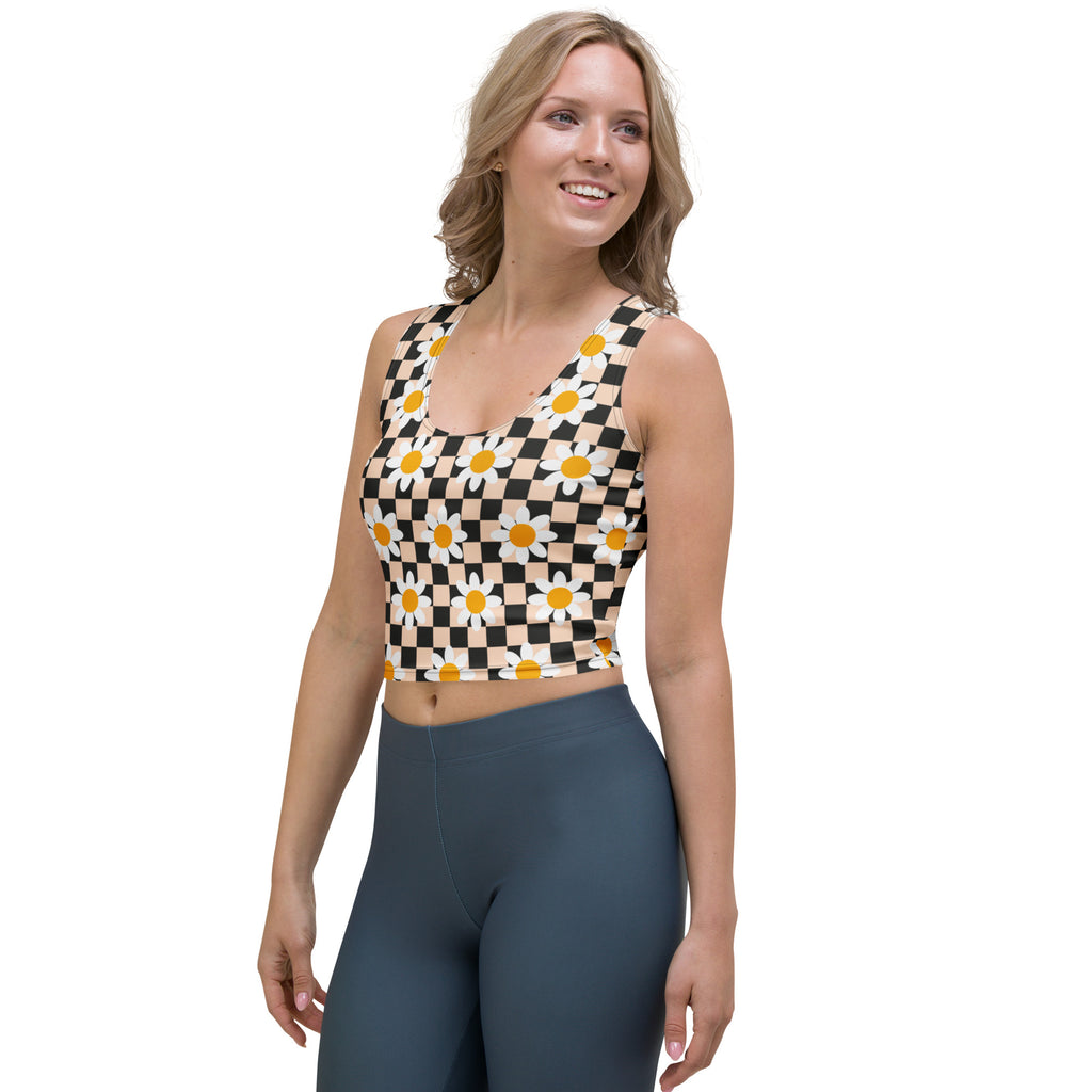 Women's Daisy Checkerboard Buttery Soft Crop Top- Quick-Drying UPF 50+ Stretch Top