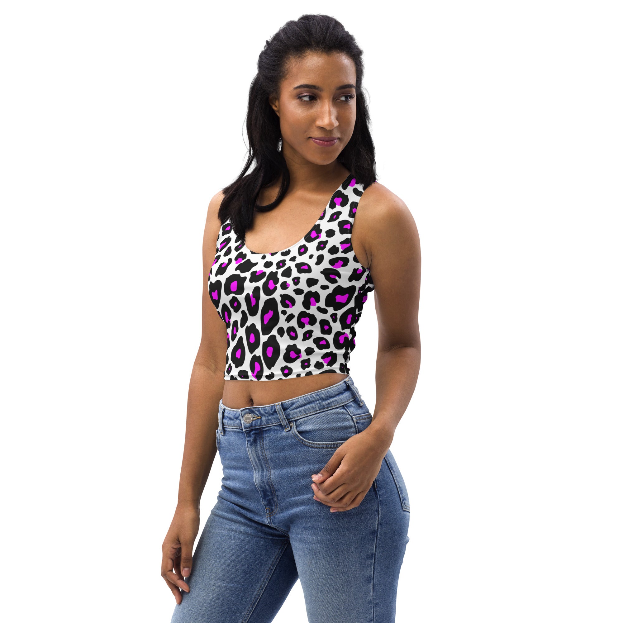 Women's Purple Leopard Buttery Soft Crop Top- Quick-Drying UPF 50+ Stretch Top