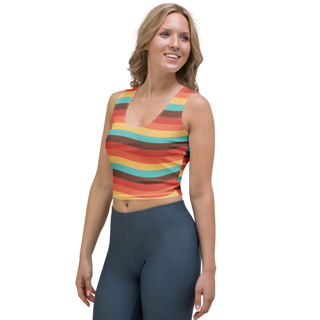 Women's Beach Sunset Retro Wavy Buttery Soft Crop Top- Quick-Drying UPF 50+ Stretch Top