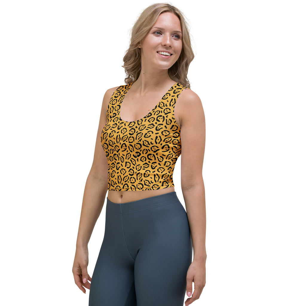 Women's Golden Leopard Print Buttery Soft Crop Top- Quick-Drying UPF 50+ Stretch Top